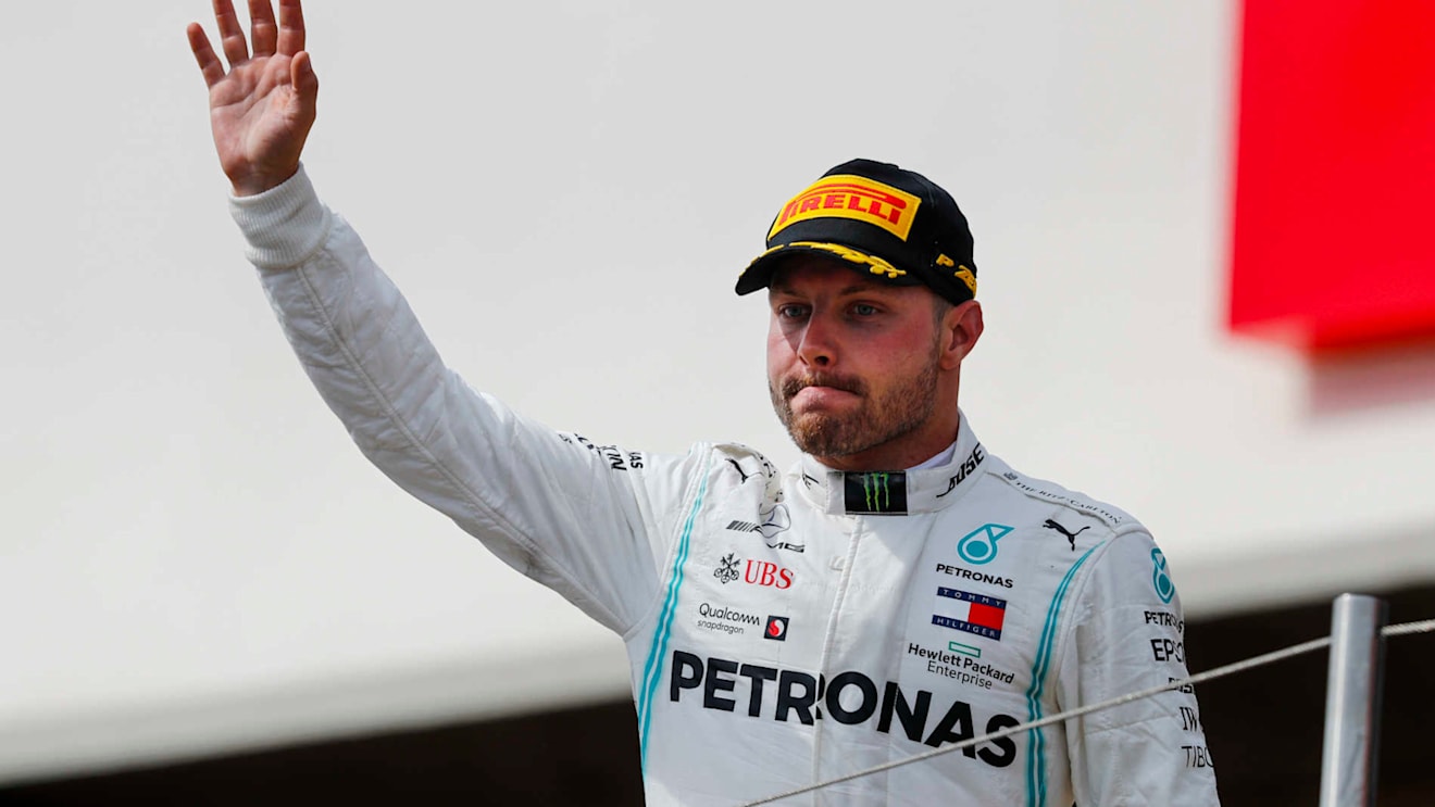 CIRCUIT PAUL RICARD, FRANCE - JUNE 23: Valtteri Bottas, Mercedes AMG F1, 2nd position, on the podium during the French GP at Circuit Paul Ricard on June 23, 2019 in Circuit Paul Ricard, France. (Photo by Joe Portlock / LAT Images)