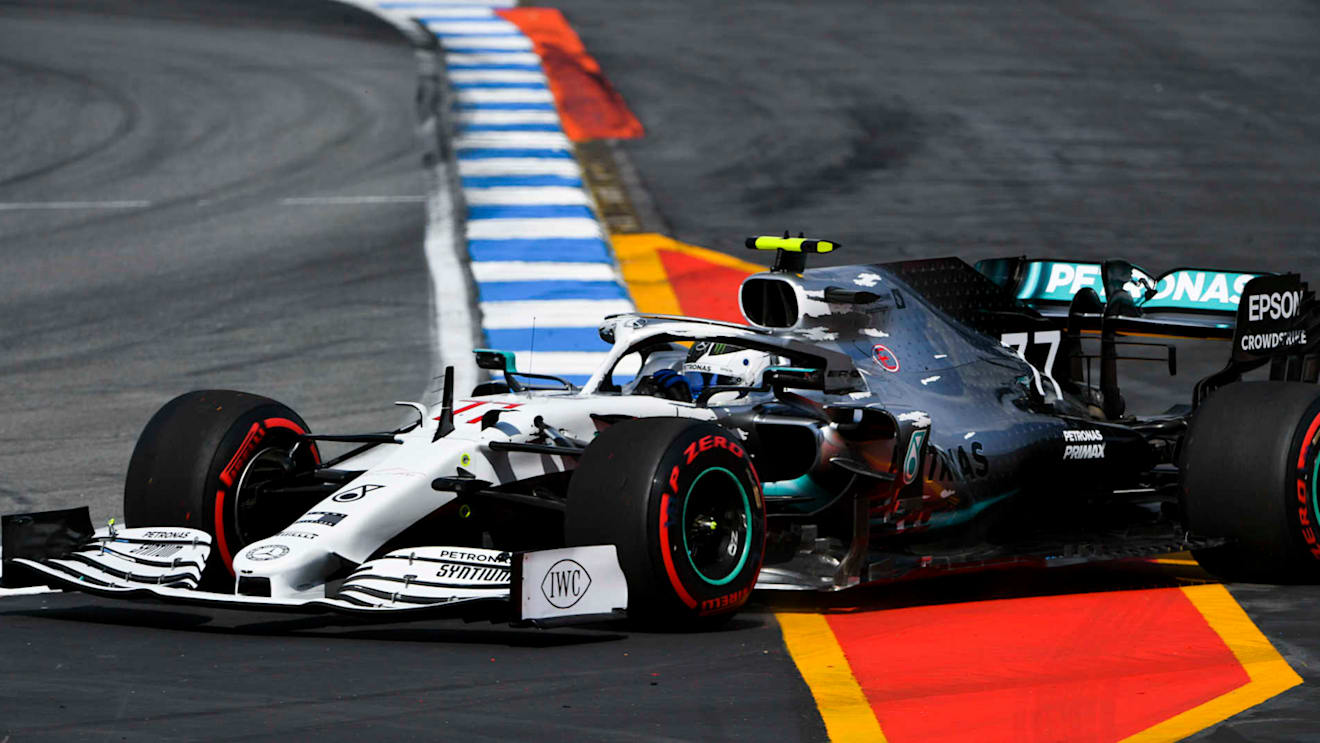 HOCKENHEIMRING, GERMANY - JULY 26: Valtteri Bottas, Mercedes AMG W10 runs wide during the German GP at Hockenheimring on July 26, 2019 in Hockenheimring, Germany. (Photo by Mark Sutton / Sutton Images)