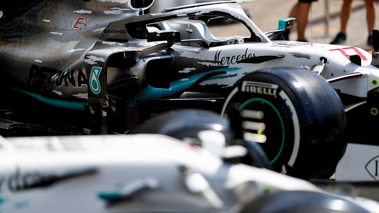 HOCKENHEIMRING, GERMANY - JULY 25: Mercedes AMG F1 W10 with special 125th year in motorsport livery during the German GP at Hockenheimring on July 25, 2019 in Hockenheimring, Germany. (Photo by Zak Mauger / LAT Images)