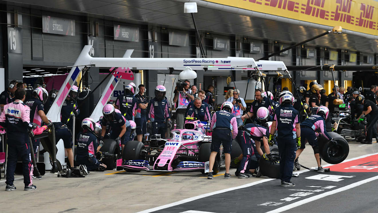 SILVERSTONE, UNITED KINGDOM - JULY 12: Lance Stroll, Racing Point RP19, in the pits during practice during the British GP at Silverstone on July 12, 2019 in Silverstone, United Kingdom. (Photo by Mark Sutton / Sutton Images)