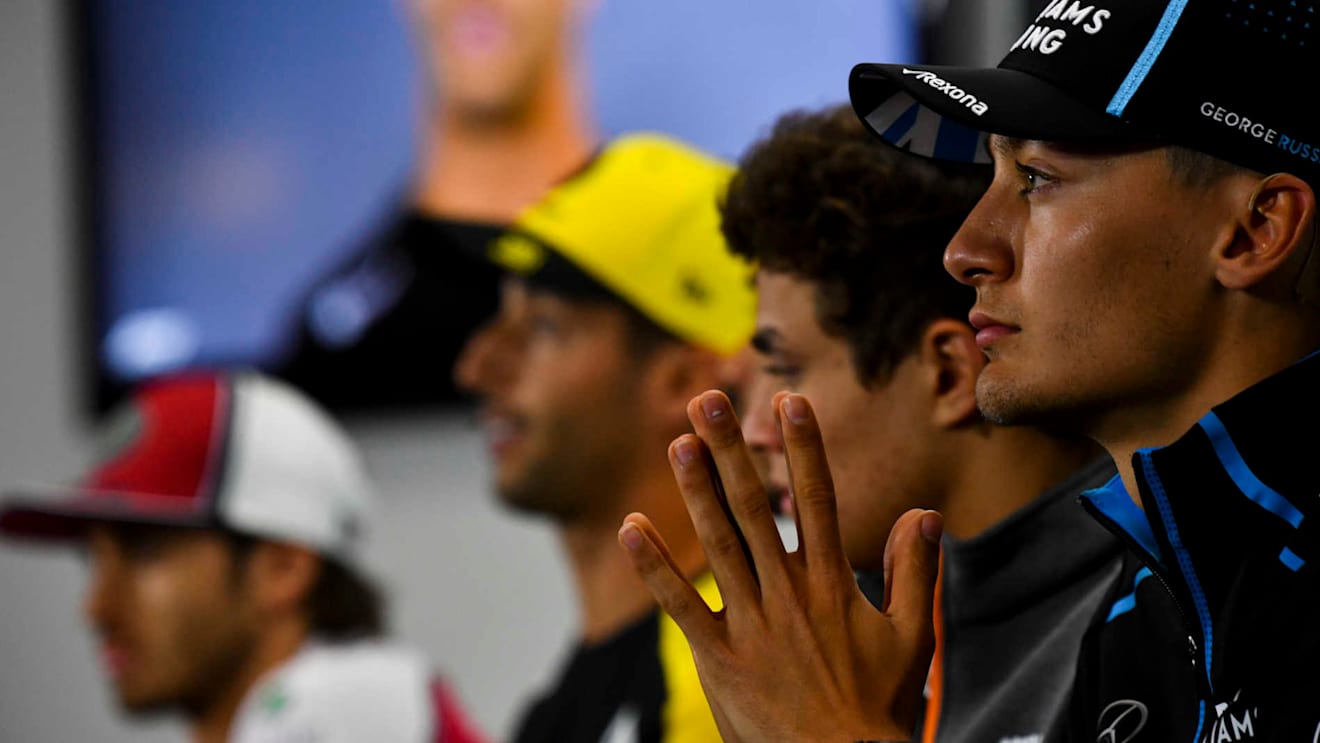 SILVERSTONE, UNITED KINGDOM - JULY 11: George Russell, Williams Racing in the Press Conference during the British GP at Silverstone on July 11, 2019 in Silverstone, United Kingdom. (Photo by Mark Sutton / Sutton Images)