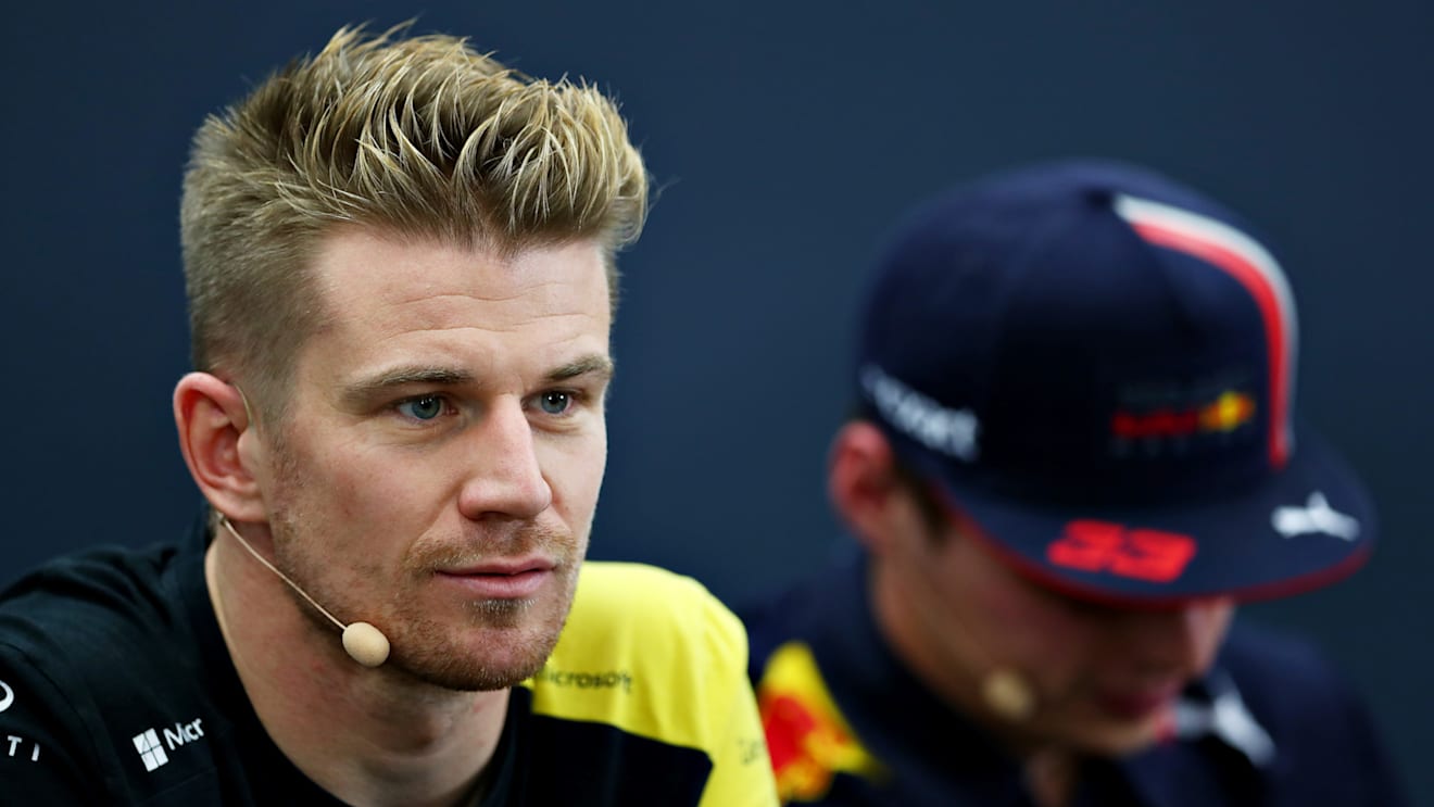 SUZUKA, JAPAN - OCTOBER 10: Nico Hulkenberg of Germany and Renault Sport F1 talks in the Drivers Press Conference during previews ahead of the F1 Grand Prix of Japan at Suzuka Circuit on October 10, 2019 in Suzuka, Japan. (Photo by Dan Istitene/Getty Images)