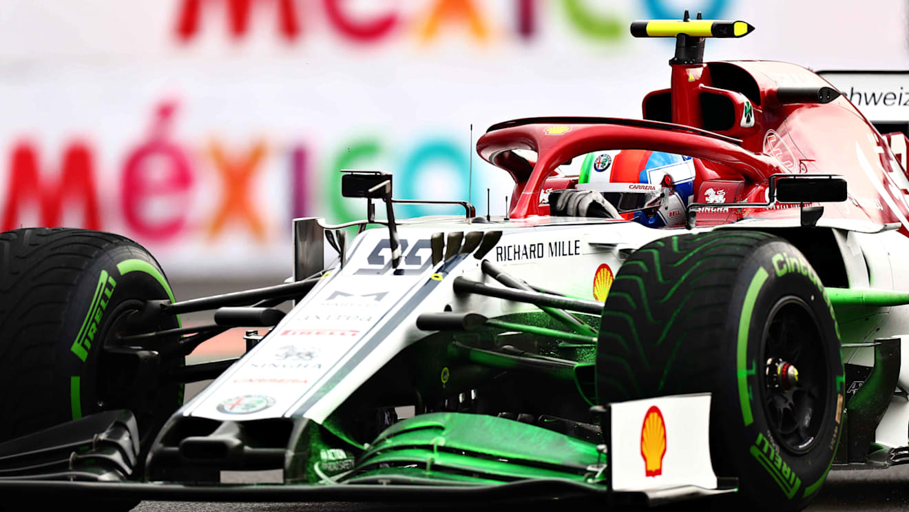 MEXICO CITY, MEXICO - OCTOBER 25: Antonio Giovinazzi of Italy driving the (99) Alfa Romeo Racing C38 Ferrari covered in flo-vis during practice for the F1 Grand Prix of Mexico at Autodromo Hermanos Rodriguez on October 25, 2019 in Mexico City, Mexico. (Photo by Dan Istitene/Getty Images)