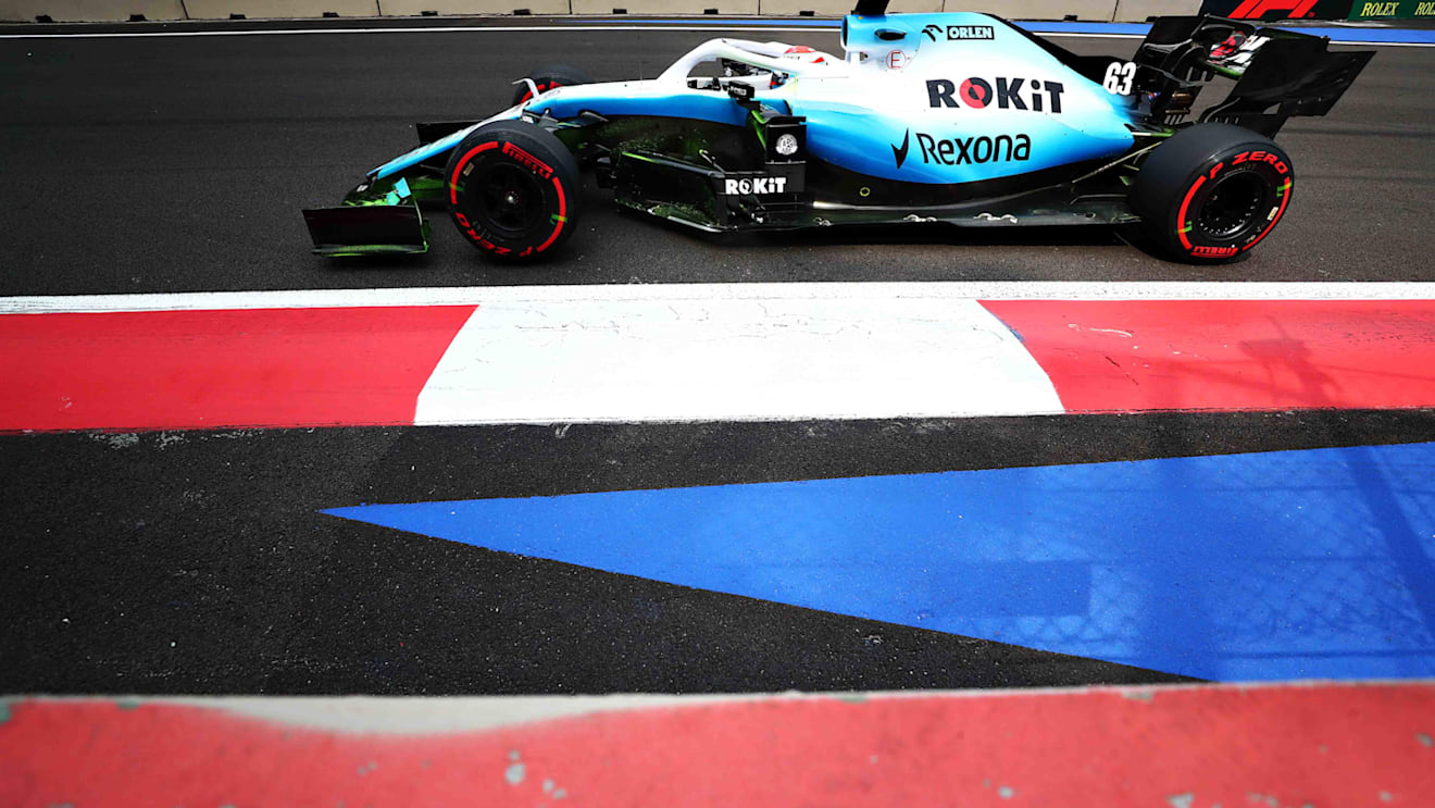 MEXICO CITY, MEXICO - OCTOBER 25: George Russell of Great Britain driving the (63) Rokit Williams Racing FW42 Mercedes on track during practice for the F1 Grand Prix of Mexico at Autodromo Hermanos Rodriguez on October 25, 2019 in Mexico City, Mexico. (Photo by Dan Istitene/Getty Images)