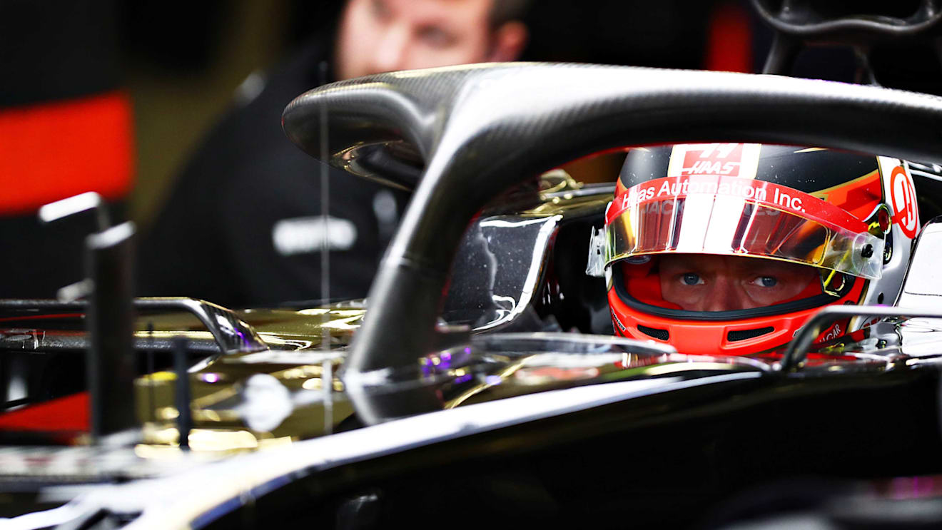 MEXICO CITY, MEXICO - OCTOBER 26: Kevin Magnussen of Denmark driving the (20) Haas F1 Team VF-19 Ferrari prepares to drive in the garage during final practice for the F1 Grand Prix of Mexico at Autodromo Hermanos Rodriguez on October 26, 2019 in Mexico City, Mexico. (Photo by Dan Istitene/Getty Images)