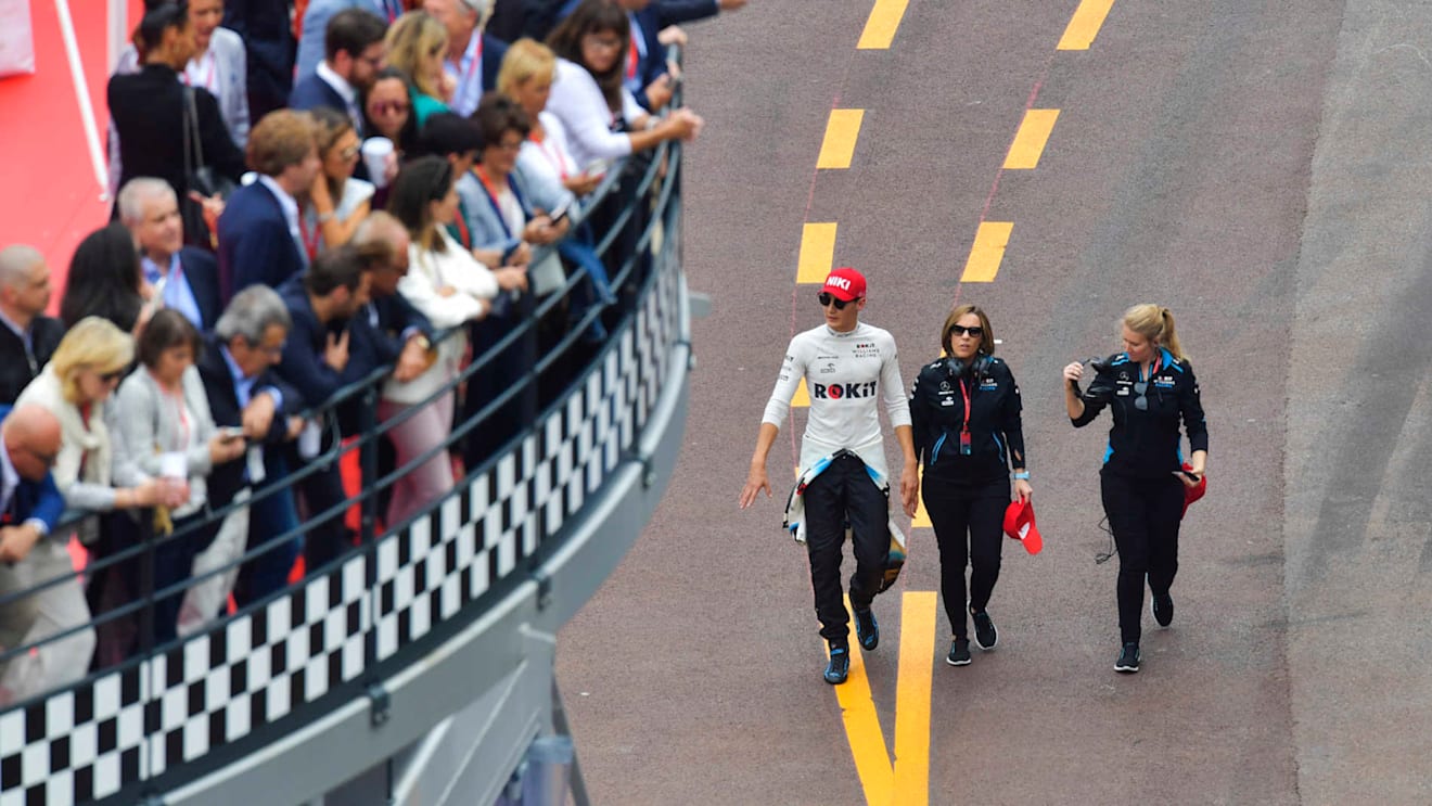 MONTE CARLO, MONACO - MAY 26: George Russell, Williams Racing, and Claire Williams, Deputy Team Principal, Williams Racing during the Monaco GP at Monte Carlo on May 26, 2019 in Monte Carlo, Monaco. (Photo by Jerry Andre / Sutton Images)