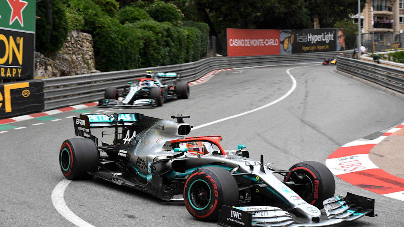 MONTE CARLO, MONACO - MAY 26: Lewis Hamilton, Mercedes AMG F1 W10, leads Valtteri Bottas, Mercedes AMG W10 during the Monaco GP at Monte Carlo on May 26, 2019 in Monte Carlo, Monaco. (Photo by Gareth Harford / Sutton Images)
