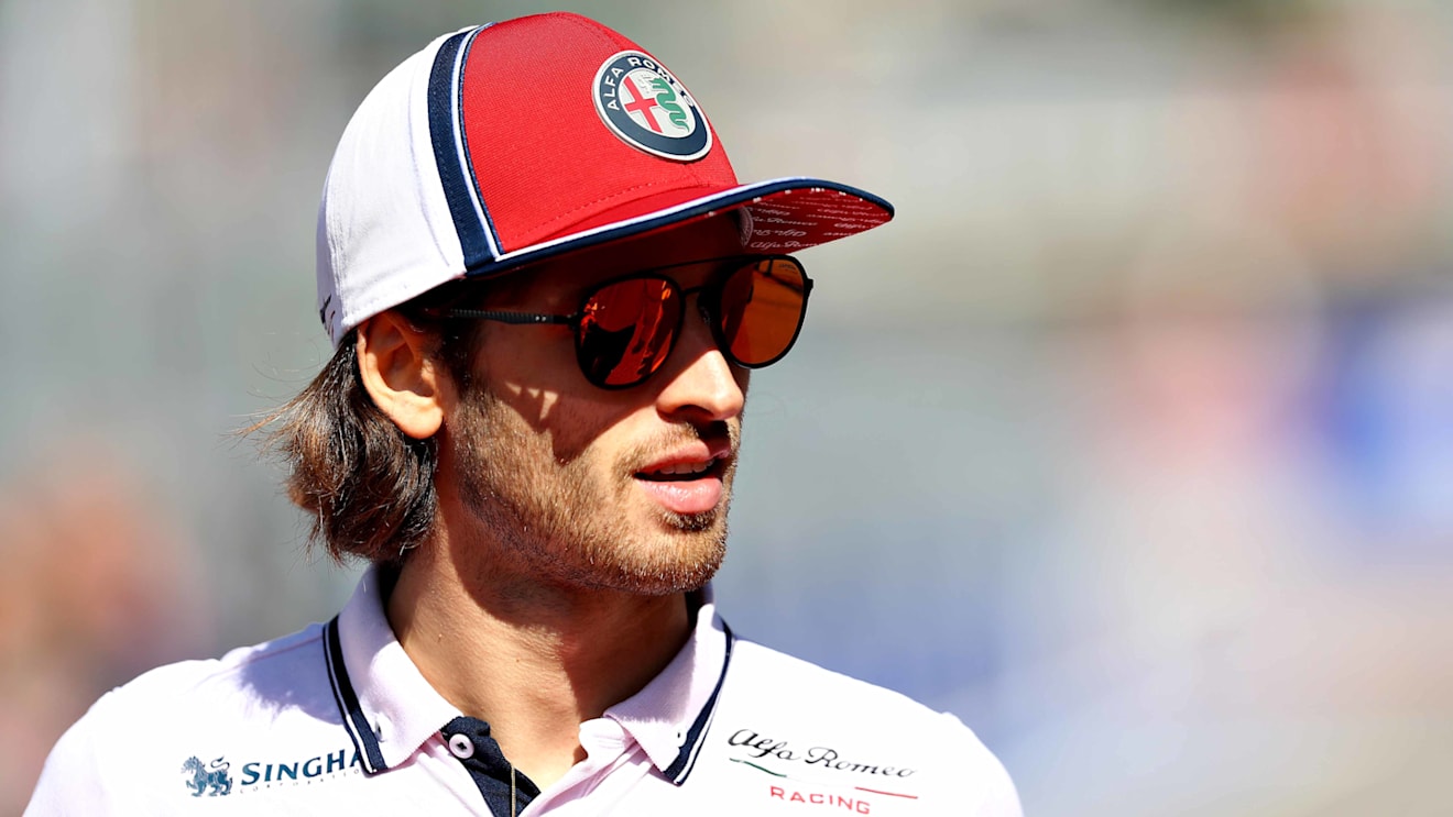 SOCHI, RUSSIA - SEPTEMBER 29: Antonio Giovinazzi of Italy and Alfa Romeo Racing looks on, on the drivers parade before the F1 Grand Prix of Russia at Sochi Autodrom on September 29, 2019 in Sochi, Russia. (Photo by Mark Thompson/Getty Images)