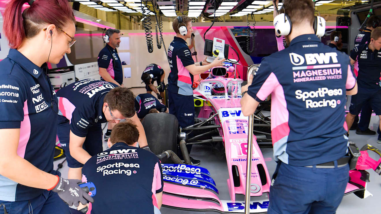 BAHRAIN INTERNATIONAL CIRCUIT, BAHRAIN - APRIL 02: Lance Stroll, Racing Point RP19 during the Bahrain April testing at Bahrain International Circuit on April 02, 2019 in Bahrain International Circuit, Bahrain. (Photo by Jerry Andre / Sutton Images)