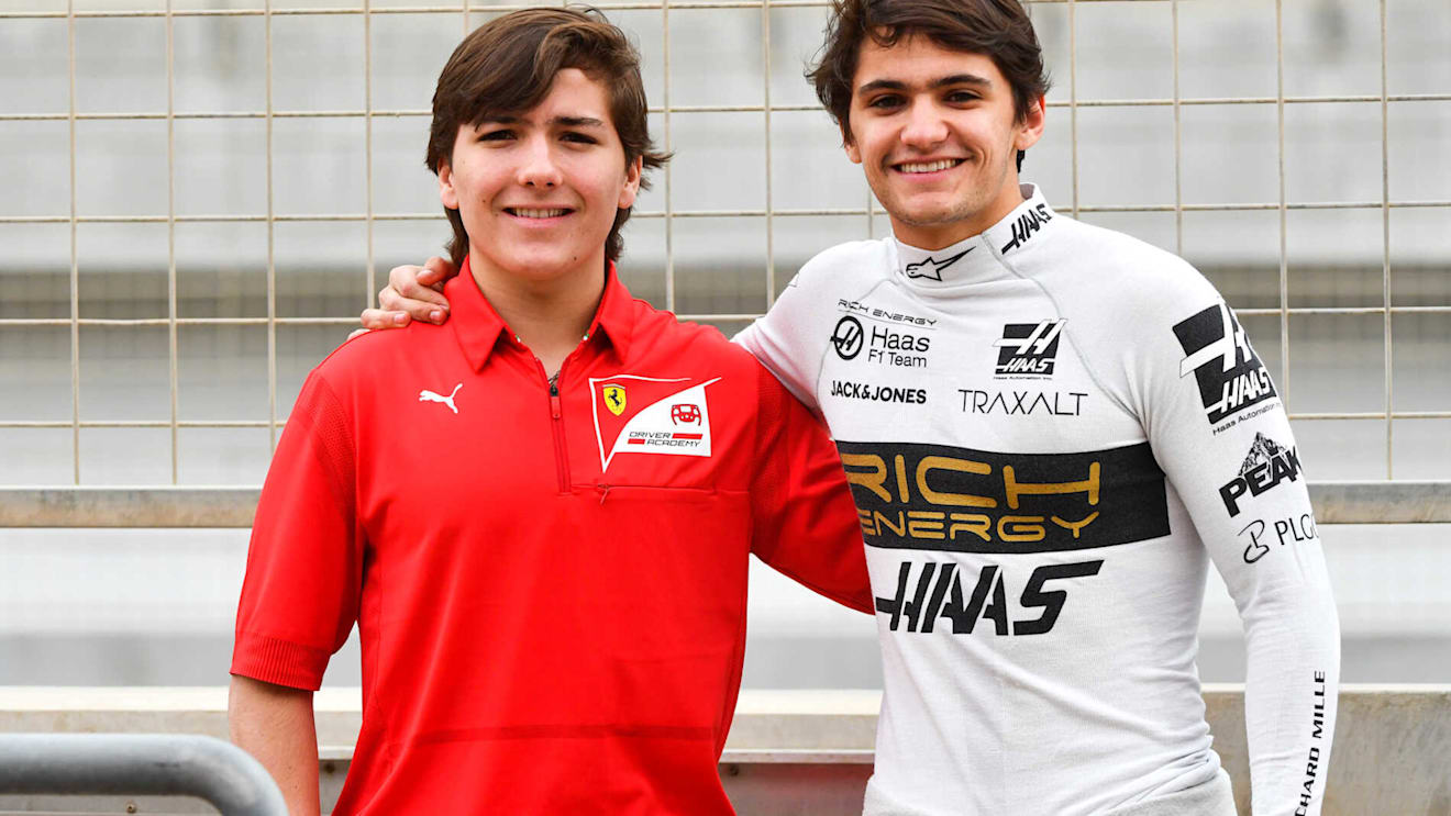 BAHRAIN INTERNATIONAL CIRCUIT, BAHRAIN - APRIL 02: Pietro Fittipaldi, Haas F1 Team, with younger brother Enzo Fittipaldi during the Bahrain April testing at Bahrain International Circuit on April 02, 2019 in Bahrain International Circuit, Bahrain. (Photo by Mark Sutton / Sutton Images)
