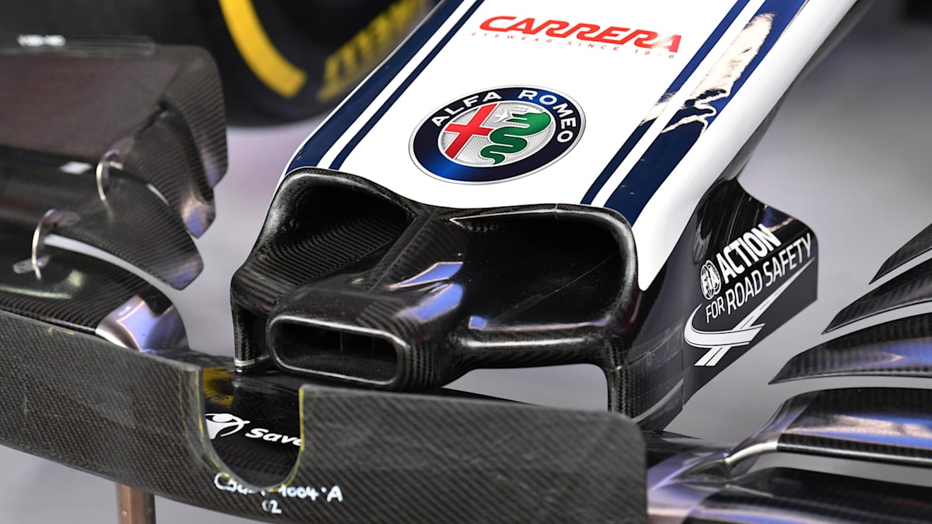 CIRCUIT DE BARCELONA-CATALUNYA, SPAIN - FEBRUARY 18: The new Alfa Romeo Racing C38 nose during the Pre-season Test at Circuit de Barcelona-Catalunya on February 18, 2019 in Circuit de Barcelona-Catalunya, Spain. (Photo by Mark Sutton / Sutton Images)
