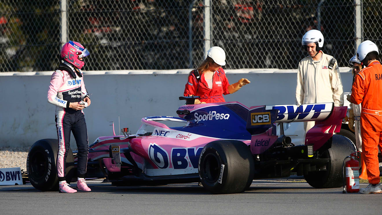 CIRCUIT DE BARCELONA-CATALUNYA, SPAIN - FEBRUARY 28: Lance Stroll, SportPesa Racing Point F1 Team RP19 stops on track during the Barcelona February testing II at Circuit de Barcelona-Catalunya on February 28, 2019 in Circuit de Barcelona-Catalunya, Spain. (Photo by Andy Hone / LAT Images)