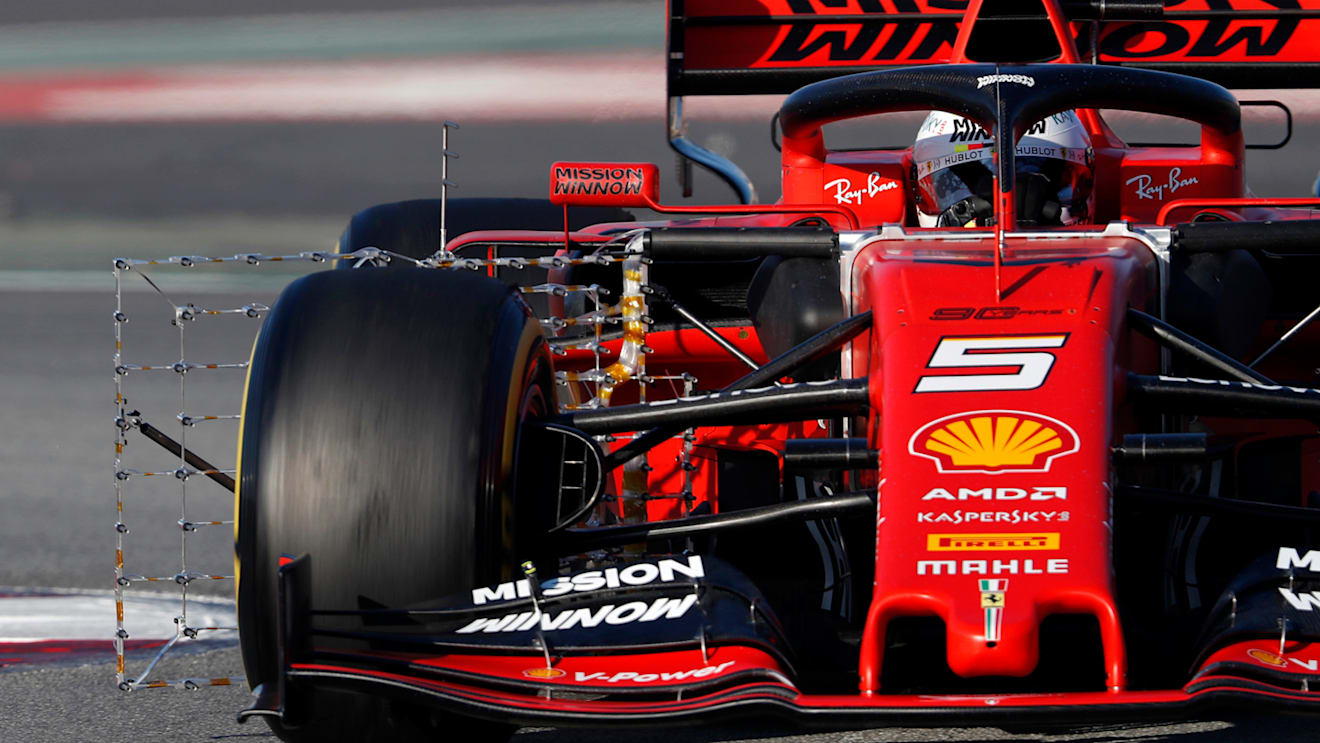 CIRCUIT DE BARCELONA-CATALUNYA, SPAIN - FEBRUARY 27: Sebastian Vettel, Ferrari SF90 with aero sensors during the Barcelona February testing II at Circuit de Barcelona-Catalunya on February 27, 2019 in Circuit de Barcelona-Catalunya, Spain. (Photo by Zak Mauger / LAT Images)