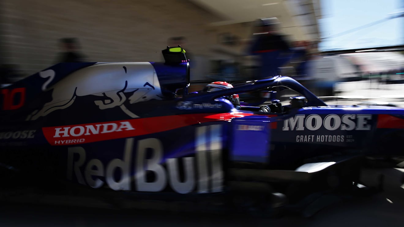 AUSTIN, TEXAS - NOVEMBER 01: Pierre Gasly of France driving the (10) Scuderia Toro Rosso STR14 Honda leaves the garage during practice for the F1 Grand Prix of USA at Circuit of The Americas on November 01, 2019 in Austin, Texas. (Photo by Peter Fox/Getty Images)