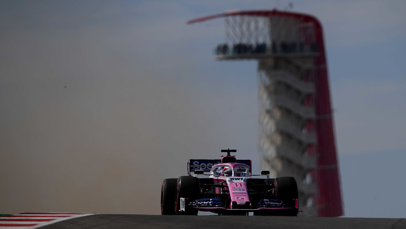 AUSTIN, TEXAS - NOVEMBER 02: Sergio Perez of Mexico driving the (11) Racing Point RP19 Mercedes on track during final practice for the F1 Grand Prix of USA at Circuit of The Americas on November 02, 2019 in Austin, Texas. (Photo by Clive Mason/Getty Images)