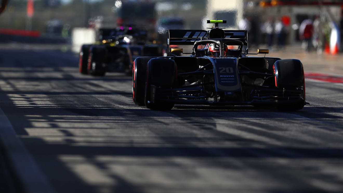 AUSTIN, TEXAS - NOVEMBER 02: Kevin Magnussen of Denmark driving the (20) Haas F1 Team VF-19 Ferrari in the Pitlane during qualifying for the F1 Grand Prix of USA at Circuit of The Americas on November 02, 2019 in Austin, Texas. (Photo by Mark Thompson/Getty Images)