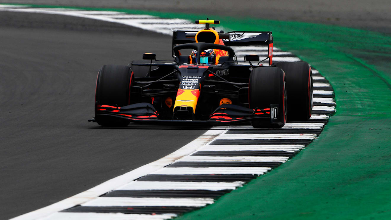 NORTHAMPTON, ENGLAND - AUGUST 07: Alexander Albon of Thailand driving the (23) Aston Martin Red Bull Racing RB16 on track during practice for the F1 70th Anniversary Grand Prix at Silverstone on August 07, 2020 in Northampton, England. (Photo by Rudy Carezzevoli/Getty Images)
