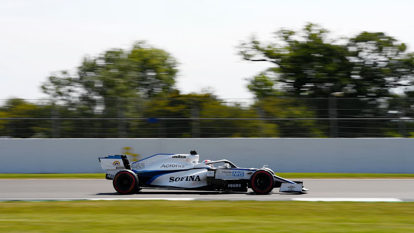 NORTHAMPTON, ENGLAND - AUGUST 08: George Russell of Great Britain driving the (63) Williams Racing FW43 Mercedes on track during final practice for the F1 70th Anniversary Grand Prix at Silverstone on August 08, 2020 in Northampton, England. (Photo by Rudy Carezzevoli/Getty Images)