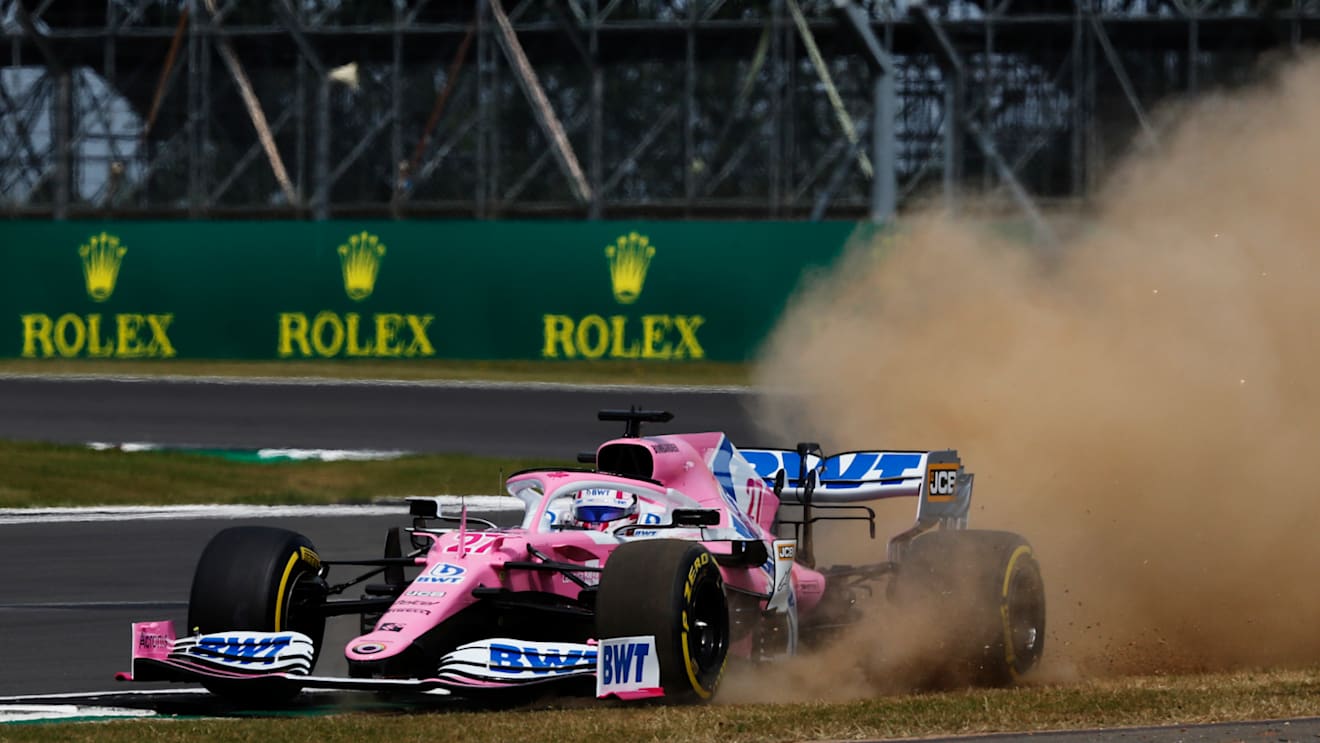 NORTHAMPTON, ENGLAND - AUGUST 08: Nico Hulkenberg of Germany driving the (27) Racing Point RP20 Mercedes runs wide during qualifying for the F1 70th Anniversary Grand Prix at Silverstone on August 08, 2020 in Northampton, England. (Photo by Frank Augstein/Pool via Getty Images)