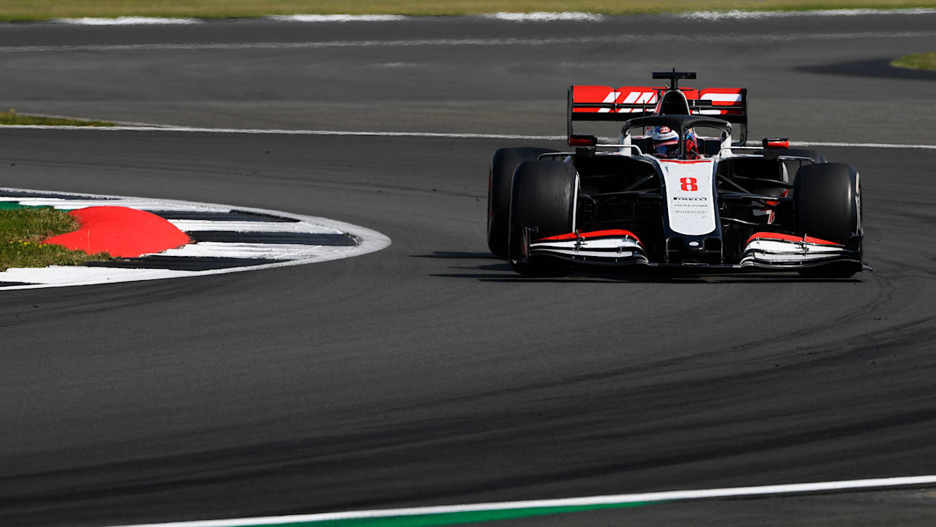 NORTHAMPTON, ENGLAND - AUGUST 09: Romain Grosjean of France driving the (8) Haas F1 Team VF-20 Ferrari on track during the F1 70th Anniversary Grand Prix at Silverstone on August 09, 2020 in Northampton, England. (Photo by Rudy Carezzevoli/Getty Images)