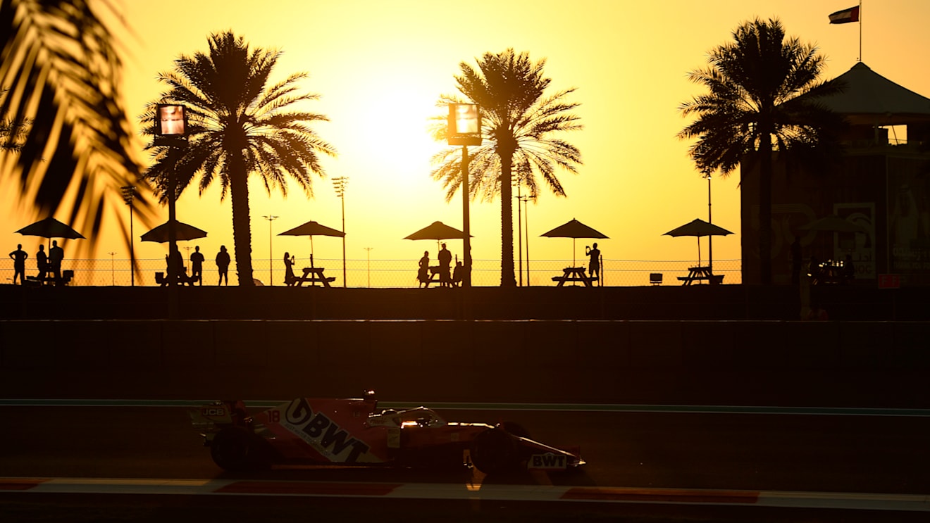 ABU DHABI, UNITED ARAB EMIRATES - DECEMBER 11: Lance Stroll of Canada driving the (18) Racing Point RP20 Mercedes on track during practice ahead of the F1 Grand Prix of Abu Dhabi at Yas Marina Circuit on December 11, 2020 in Abu Dhabi, United Arab Emirates. (Photo by Rudy Carezzevoli/Getty Images)