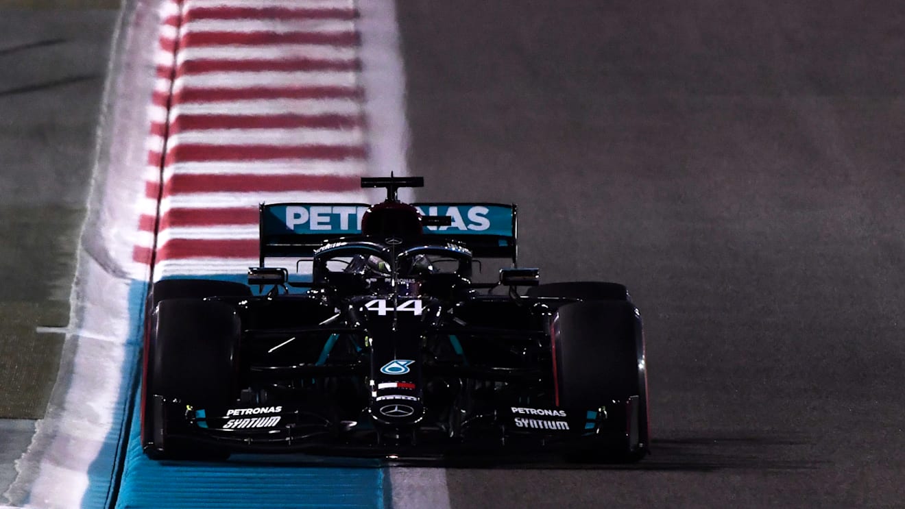 ABU DHABI, UNITED ARAB EMIRATES - DECEMBER 11: Lewis Hamilton of Great Britain driving the (44) Mercedes AMG Petronas F1 Team Mercedes W11 on track during practice ahead of the F1 Grand Prix of Abu Dhabi at Yas Marina Circuit on December 11, 2020 in Abu Dhabi, United Arab Emirates. (Photo by Rudy Carezzevoli/Getty Images)