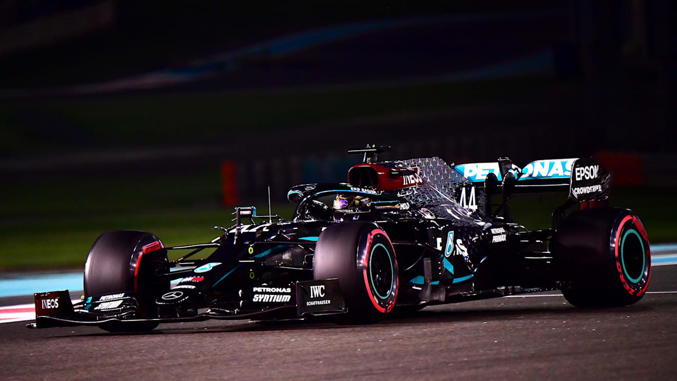 ABU DHABI, UNITED ARAB EMIRATES - DECEMBER 12: Lewis Hamilton of Great Britain driving the (44) Mercedes AMG Petronas F1 Team Mercedes W11 on track during qualifying ahead of the F1 Grand Prix of Abu Dhabi at Yas Marina Circuit on December 12, 2020 in Abu Dhabi, United Arab Emirates. (Photo by Giuseppe Cacace - Pool/Getty Images)