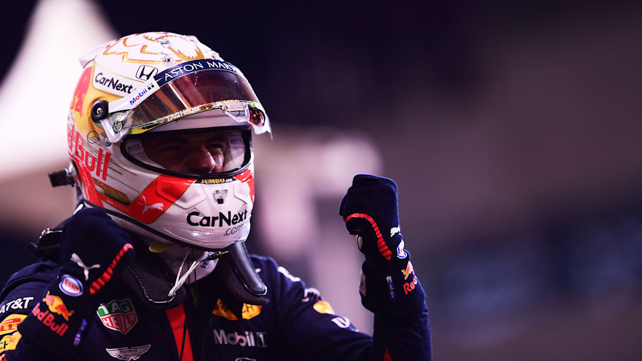 ABU DHABI, UNITED ARAB EMIRATES - DECEMBER 12: Pole position qualifier Max Verstappen of Netherlands and Red Bull Racing celebrates in parc ferme during qualifying ahead of the F1 Grand Prix of Abu Dhabi at Yas Marina Circuit on December 12, 2020 in Abu Dhabi, United Arab Emirates. (Photo by Mario Renzi - Formula 1/Formula 1 via Getty Images)
