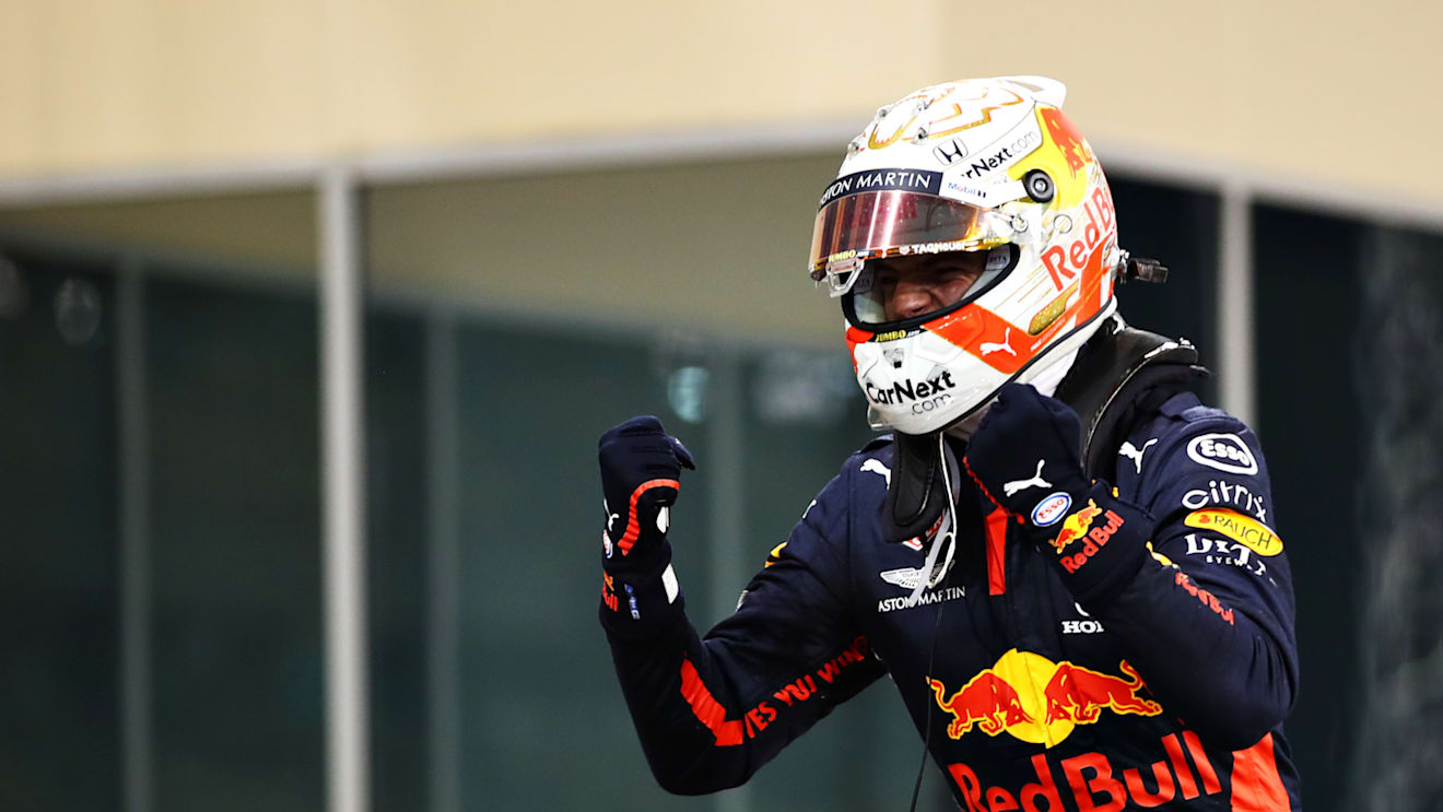 ABU DHABI, UNITED ARAB EMIRATES - DECEMBER 13: Race winner Max Verstappen of Netherlands and Red Bull Racing celebrates in parc ferme during the F1 Grand Prix of Abu Dhabi at Yas Marina Circuit on December 13, 2020 in Abu Dhabi, United Arab Emirates. (Photo by Mark Thompson/Getty Images)