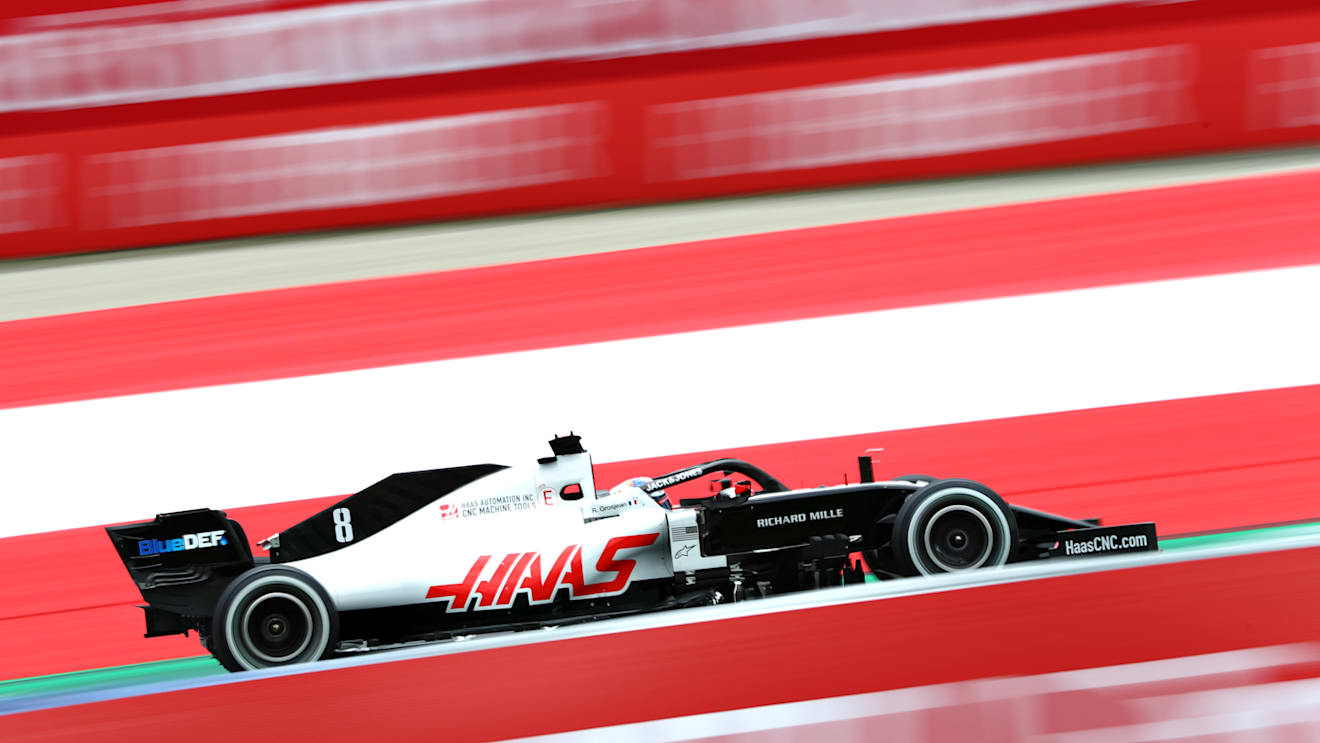 SPIELBERG, AUSTRIA - JULY 03: Romain Grosjean of France driving the (8) Haas F1 Team VF-20 Ferrari on track during practice for the F1 Grand Prix of Austria at Red Bull Ring on July 03, 2020 in Spielberg, Austria.  (Photo by Dan Istitene - Formula 1/Formula 1 via Getty Images)
