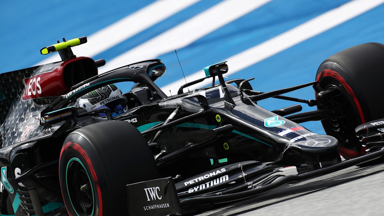 SPIELBERG, AUSTRIA - JULY 03: Valtteri Bottas of Finland driving the (77) Mercedes AMG Petronas F1 Team Mercedes W11 on track during practice for the F1 Grand Prix of Austria at Red Bull Ring on July 03, 2020 in Spielberg, Austria. (Photo by Mark Thompson/Getty Images,)