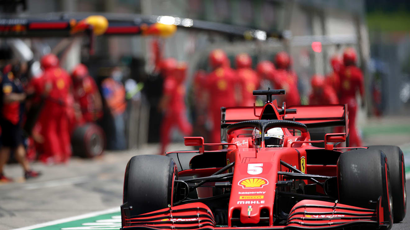SPIELBERG, AUSTRIA - JULY 04:  Sebastian Vettel of Germany driving the (5) Scuderia Ferrari SF1000 in the pit lane during final practice for the Formula One Grand Prix of Austria at Red Bull Ring on July 04, 2020 in Spielberg, Austria. (Photo by Peter Fox/Getty Images)