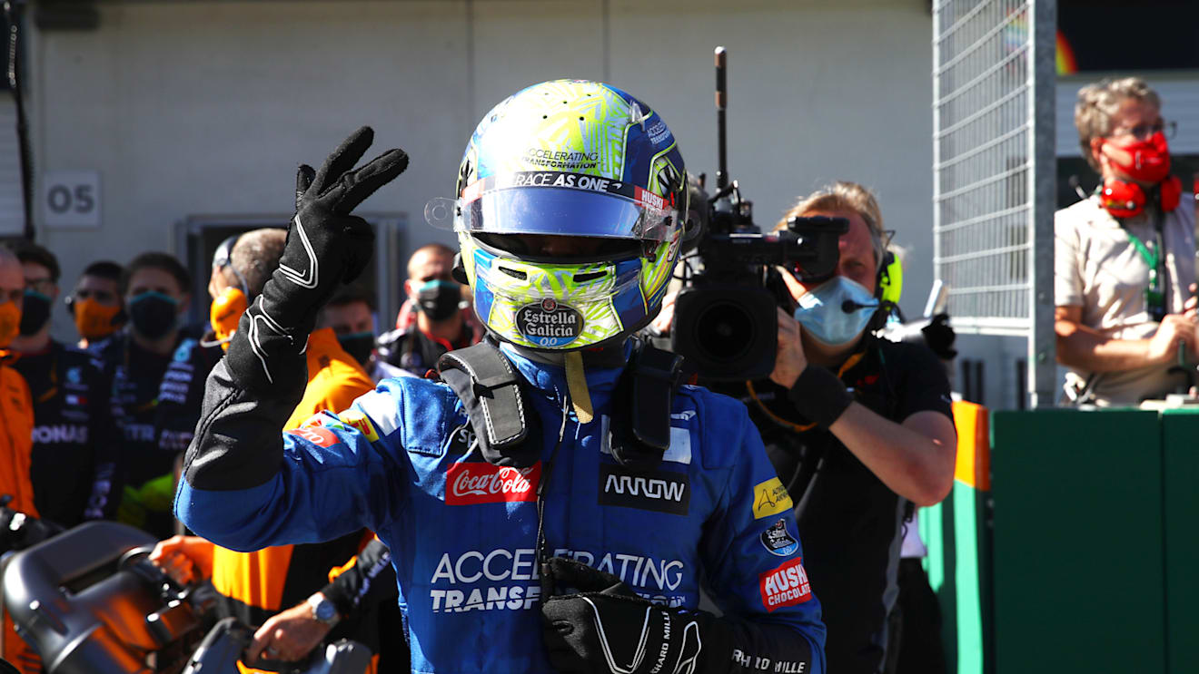 SPIELBERG, AUSTRIA - JULY 05: Third placed Lando Norris of Great Britain and McLaren F1 celebrates in parc ferme during the Formula One Grand Prix of Austria at Red Bull Ring on July 05, 2020 in Spielberg, Austria. (Photo by Mark Thompson/Getty Images)