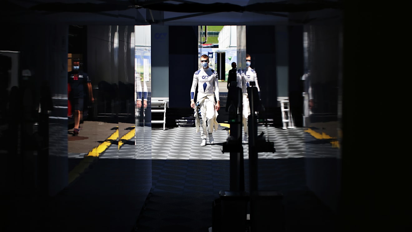 SPIELBERG, AUSTRIA - JULY 05: Daniil Kvyat of Russia and Scuderia AlphaTauri walks to the garage before the Formula One Grand Prix of Austria at Red Bull Ring on July 05, 2020 in Spielberg, Austria. (Photo by Peter Fox/Getty Images)