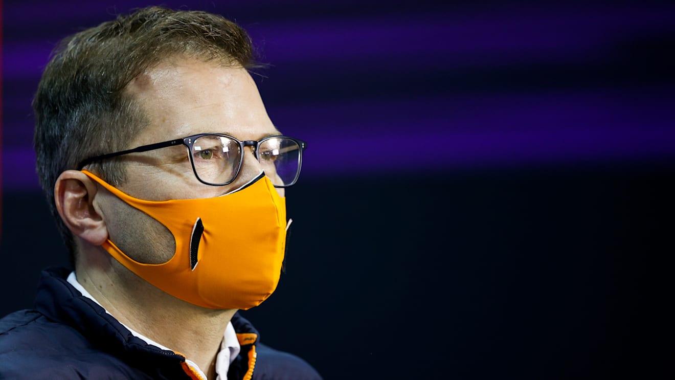 BAHRAIN, BAHRAIN - NOVEMBER 27: McLaren Team Principal Andreas Seidl talks in the Team Principals Press Conference during practice ahead of the F1 Grand Prix of Bahrain at Bahrain International Circuit on November 27, 2020 in Bahrain, Bahrain. (Photo by Andy Hone - Pool/Getty Images)