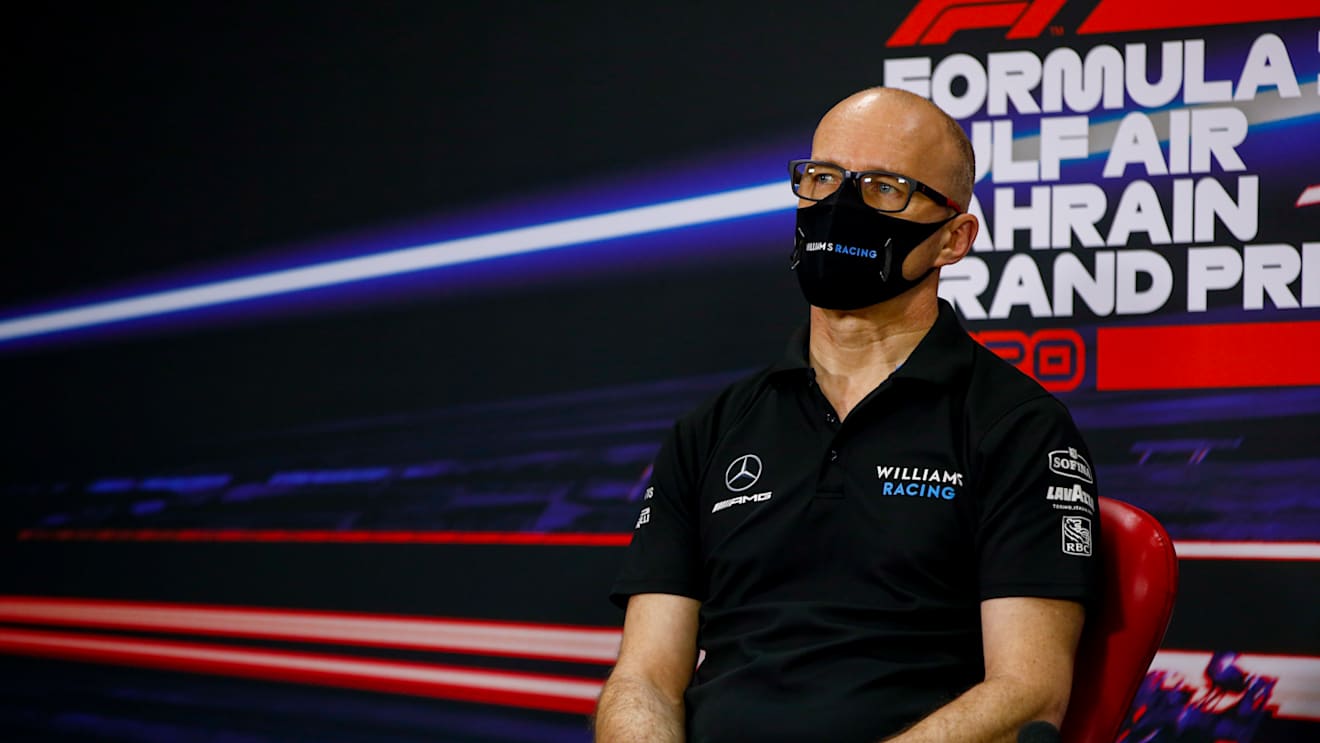 BAHRAIN, BAHRAIN - NOVEMBER 27: Williams Acting Team Principal Simon Roberts talks in the Team Principals Press Conference during practice ahead of the F1 Grand Prix of Bahrain at Bahrain International Circuit on November 27, 2020 in Bahrain, Bahrain. (Photo by Andy Hone - Pool/Getty Images)