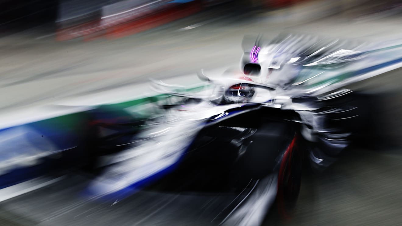 BAHRAIN, BAHRAIN - NOVEMBER 28: George Russell of Great Britain driving the (63) Williams Racing FW43 Mercedes in the Pitlane during qualifying ahead of the F1 Grand Prix of Bahrain at Bahrain International Circuit on November 28, 2020 in Bahrain, Bahrain. (Photo by Mark Thompson/Getty Images)