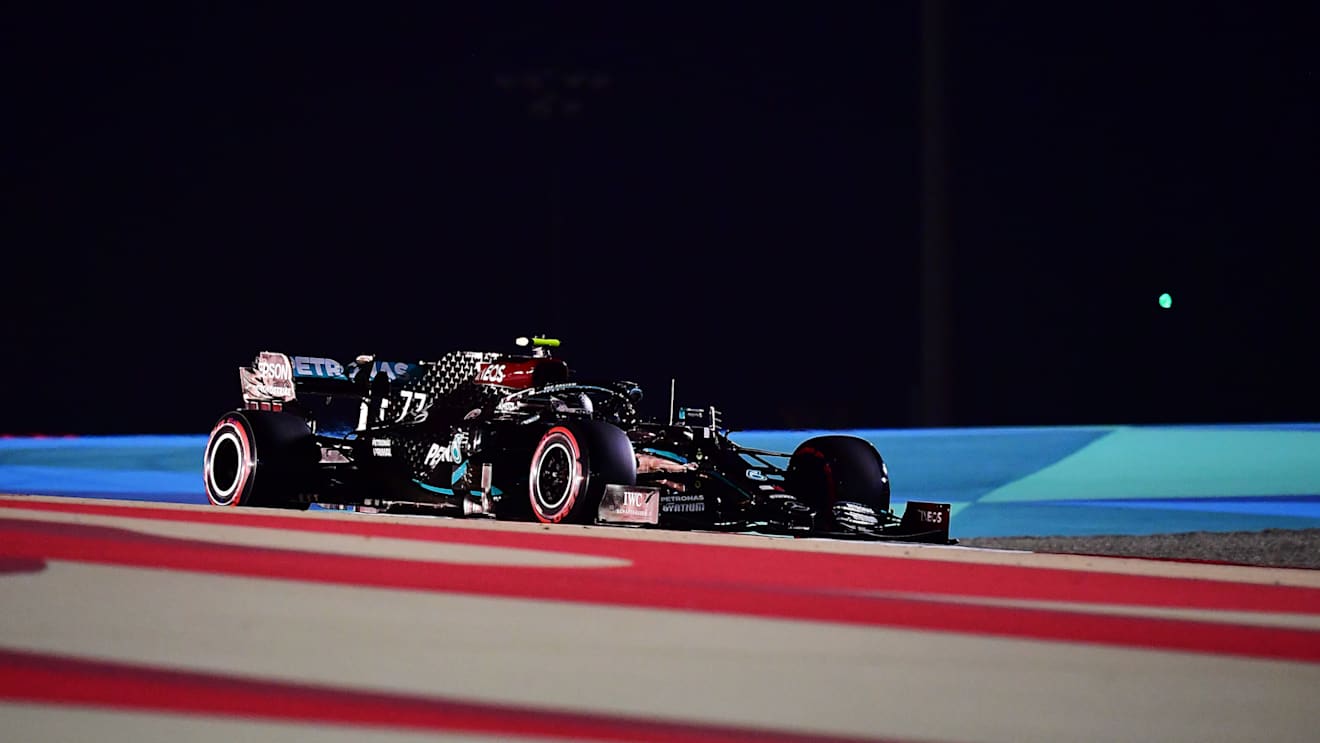 BAHRAIN, BAHRAIN - NOVEMBER 28: Valtteri Bottas of Finland driving the (77) Mercedes AMG Petronas F1 Team Mercedes W11 on track during qualifying ahead of the F1 Grand Prix of Bahrain at Bahrain International Circuit on November 28, 2020 in Bahrain, Bahrain. (Photo by Giuseppe Cacace - Pool/Getty Images)