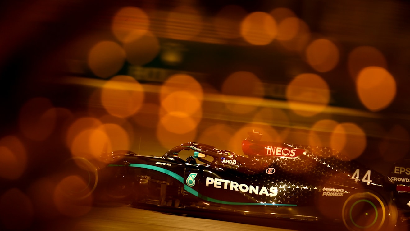 BAHRAIN, BAHRAIN - NOVEMBER 28: Lewis Hamilton of Great Britain driving the (44) Mercedes AMG Petronas F1 Team Mercedes W11 during qualifying ahead of the F1 Grand Prix of Bahrain at Bahrain International Circuit on November 28, 2020 in Bahrain, Bahrain. (Photo by Clive Mason - Formula 1/Formula 1 via Getty Images)