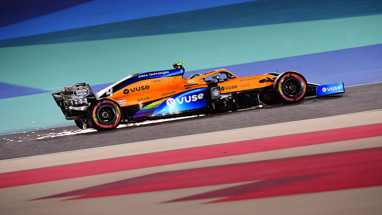 BAHRAIN, BAHRAIN - NOVEMBER 28: Lando Norris of Great Britain driving the (4) McLaren F1 Team MCL35 Renault on track during qualifying ahead of the F1 Grand Prix of Bahrain at Bahrain International Circuit on November 28, 2020 in Bahrain, Bahrain. (Photo by Giuseppe Cacace - Pool/Getty Images)