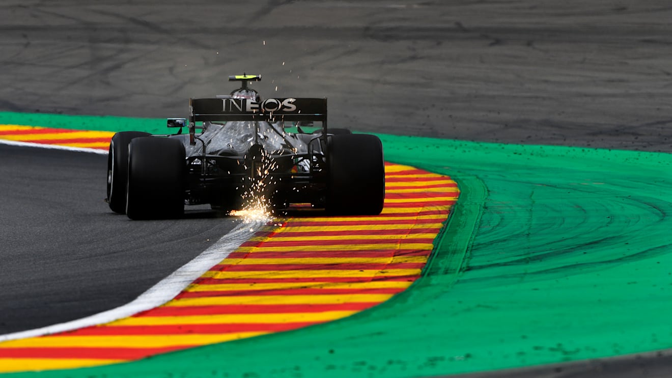 SPA, BELGIUM - AUGUST 28: Valtteri Bottas of Finland driving the (77) Mercedes AMG Petronas F1 Team Mercedes W11 drives during practice for the F1 Grand Prix of Belgium at Circuit de Spa-Francorchamps on August 28, 2020 in Spa, Belgium. (Photo by Rudy Carezzevoli/Getty Images)