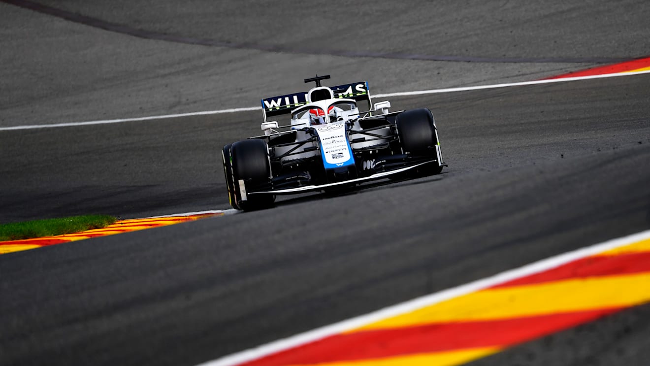 SPA, BELGIUM - AUGUST 28: George Russell of Great Britain driving the (63) Williams Racing FW43 Mercedes on track during practice for the F1 Grand Prix of Belgium at Circuit de Spa-Francorchamps on August 28, 2020 in Spa, Belgium. (Photo by John Thuys/Pool via Getty Images)