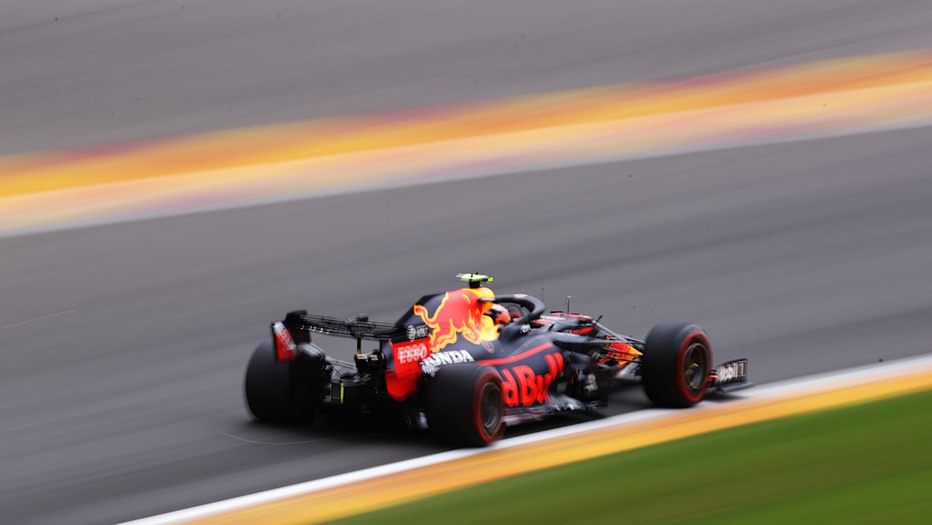 SPA, BELGIUM - AUGUST 28: Alexander Albon of Thailand driving the (23) Aston Martin Red Bull Racing RB16 on track during practice for the F1 Grand Prix of Belgium at Circuit de Spa-Francorchamps on August 28, 2020 in Spa, Belgium. (Photo by Lars Baron/Getty Images)