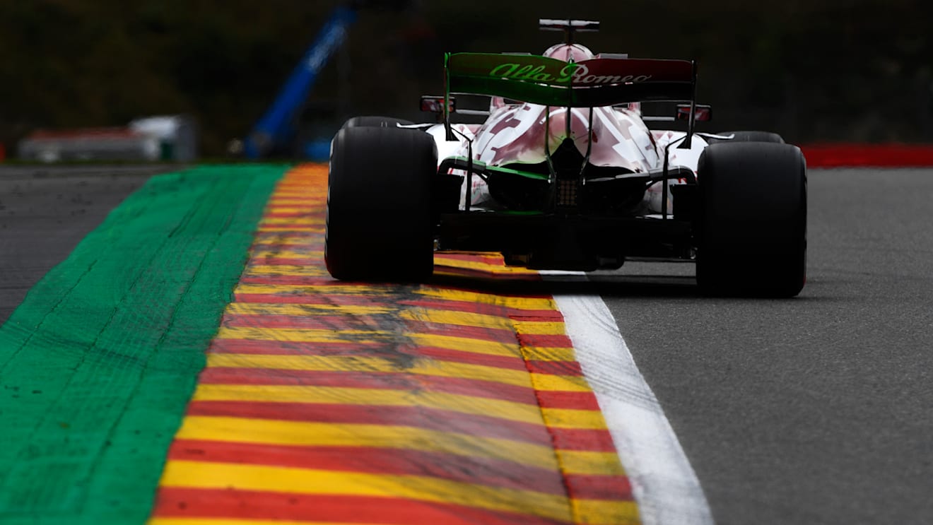 SPA, BELGIUM - AUGUST 28: Kimi Raikkonen of Finland driving the (7) Alfa Romeo Racing C39 Ferrari drives during practice for the F1 Grand Prix of Belgium at Circuit de Spa-Francorchamps on August 28, 2020 in Spa, Belgium. (Photo by Rudy Carezzevoli/Getty Images)