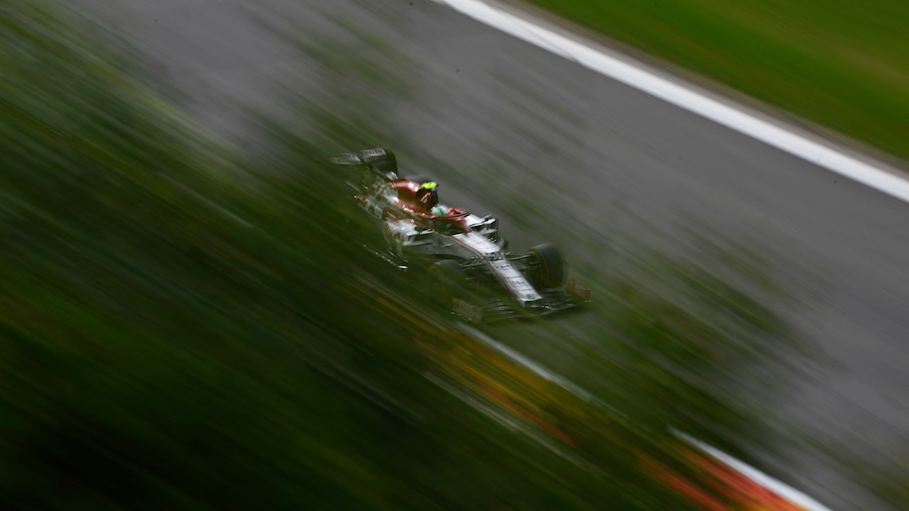SPA, BELGIUM - AUGUST 28: Antonio Giovinazzi of Italy driving the (99) Alfa Romeo Racing C39 Ferrari drives during practice for the F1 Grand Prix of Belgium at Circuit de Spa-Francorchamps on August 28, 2020 in Spa, Belgium. (Photo by Rudy Carezzevoli/Getty Images)