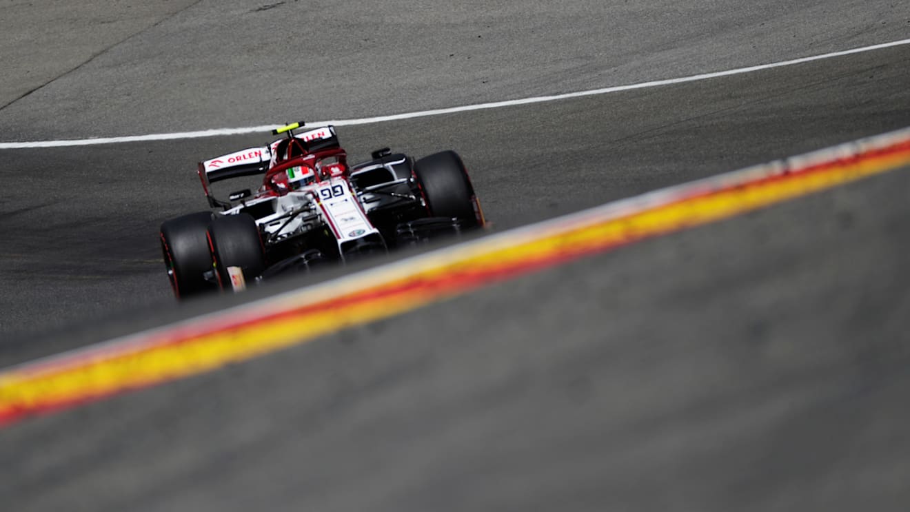 SPA, BELGIUM - AUGUST 29: Antonio Giovinazzi of Italy driving the (99) Alfa Romeo Racing C39 Ferrari drives during final practice for the F1 Grand Prix of Belgium at Circuit de Spa-Francorchamps on August 29, 2020 in Spa, Belgium. (Photo by Stephanie Lecocq/Pool via Getty Images)
