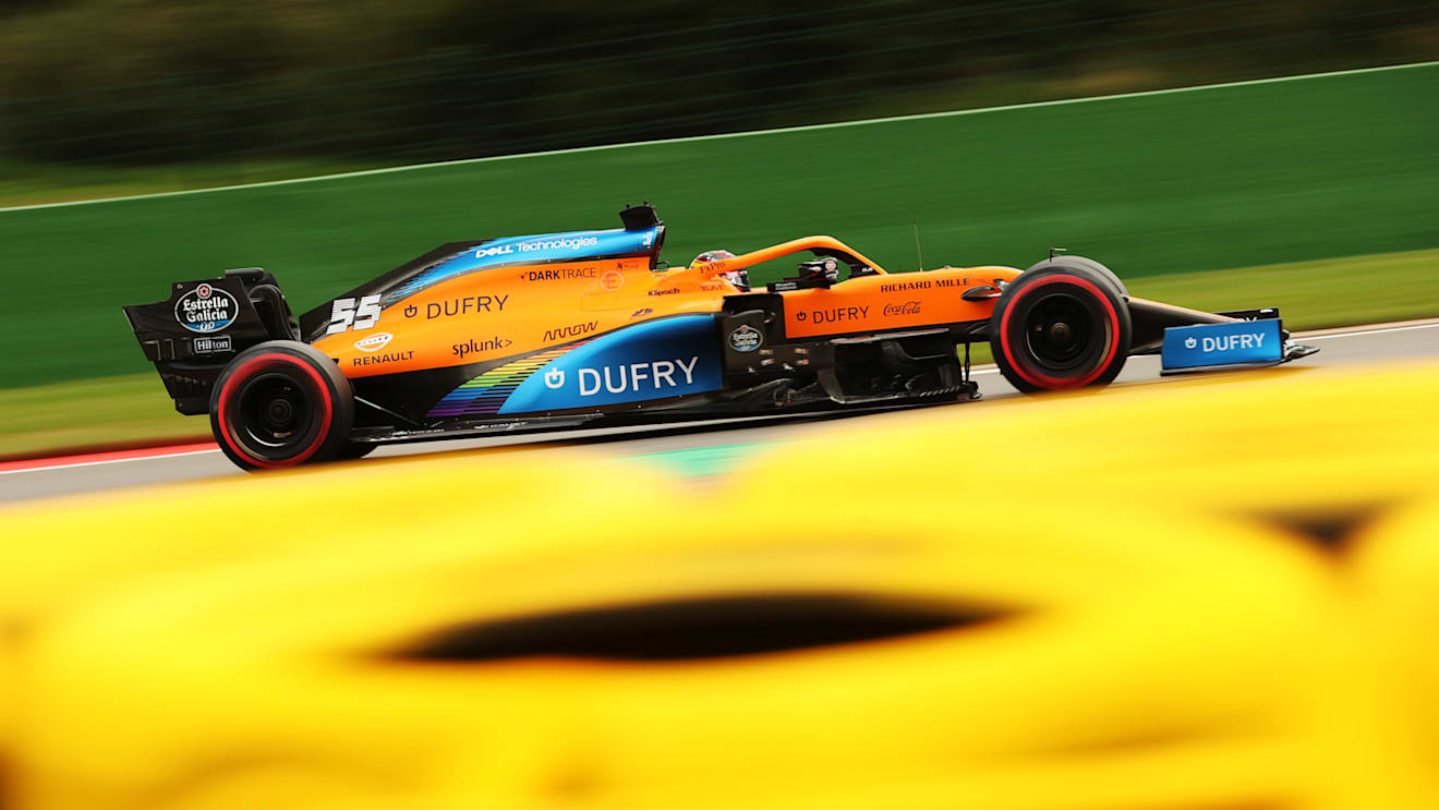 SPA, BELGIUM - AUGUST 29: Carlos Sainz of Spain driving the (55) McLaren F1 Team MCL35 Renault drives on track during final practice for the F1 Grand Prix of Belgium at Circuit de Spa-Francorchamps on August 29, 2020 in Spa, Belgium. (Photo by Francisco Seco/Pool via Getty Images)