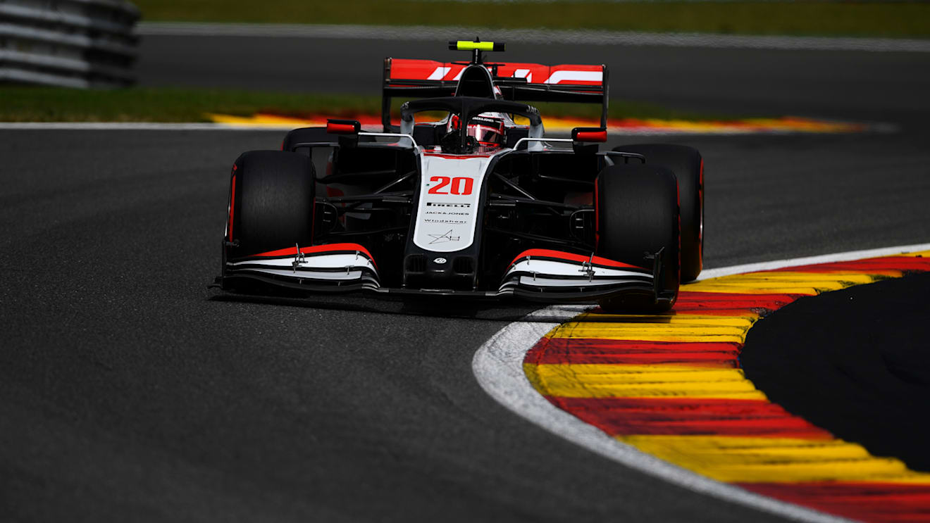SPA, BELGIUM - AUGUST 29: Kevin Magnussen of Denmark driving the (20) Haas F1 Team VF-20 Ferrari on track during qualifying for the F1 Grand Prix of Belgium at Circuit de Spa-Francorchamps on August 29, 2020 in Spa, Belgium. (Photo by Rudy Carezzevoli/Getty Images)