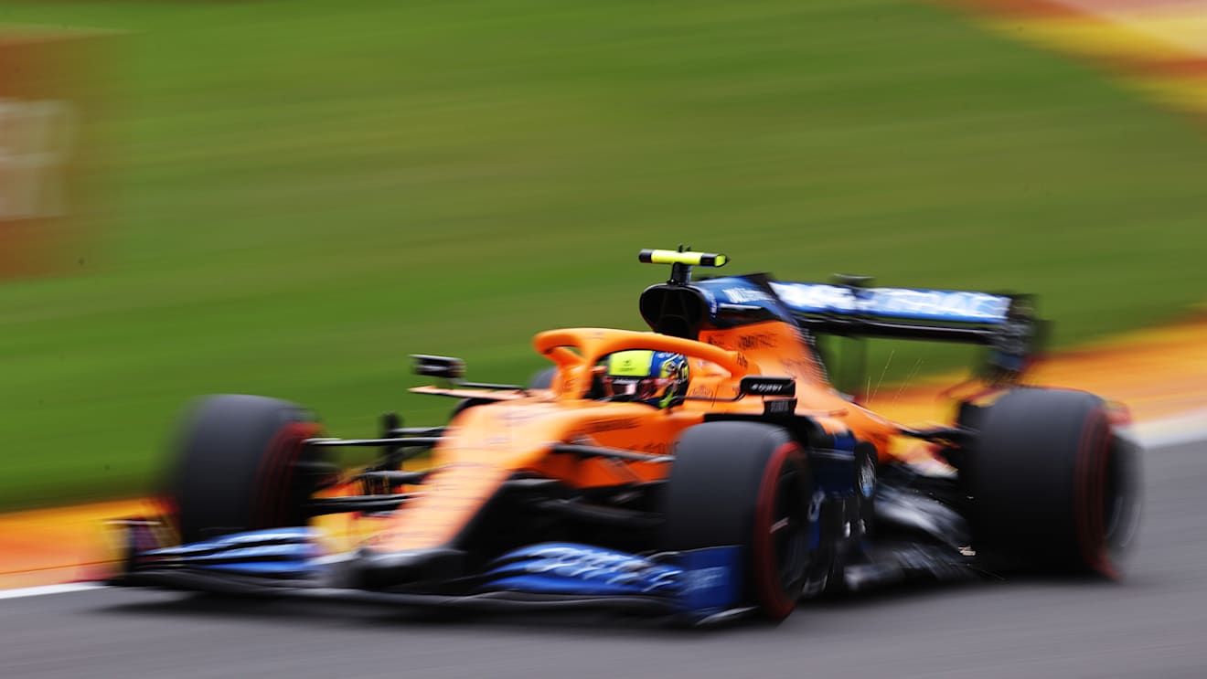 SPA, BELGIUM - AUGUST 29: Lando Norris of Great Britain driving the (4) McLaren F1 Team MCL35 Renault on track during qualifying for the F1 Grand Prix of Belgium at Circuit de Spa-Francorchamps on August 29, 2020 in Spa, Belgium. (Photo by Lars Baron/Getty Images)