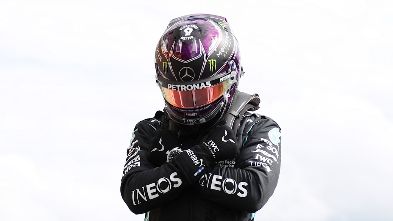 SPA, BELGIUM - AUGUST 29: Pole position qualifier Lewis Hamilton of Great Britain and Mercedes GP celebrates in parc ferme  during qualifying for the F1 Grand Prix of Belgium at Circuit de Spa-Francorchamps on August 29, 2020 in Spa, Belgium. (Photo by Francois Lenoir/Pool via Getty Images)